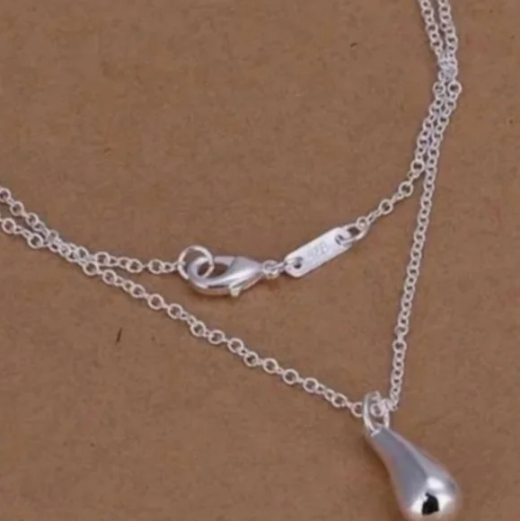 925 Sterling Silver Waterdrop Jewelry Set Bracelet Necklace Earrings and Ring - Picture 11 of 16